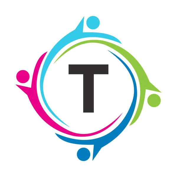 Letter Teamwork Logo Unite Symbol Charity Sign Community Health Care — Stock Vector