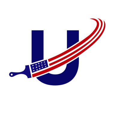 Letter U American Paint Logo Concept with Paint Brush Vector Template