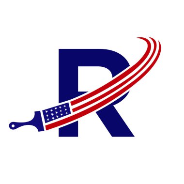 Harf R Amerikan Boya Logosu Boyalı Fırça Vektör Şablonu