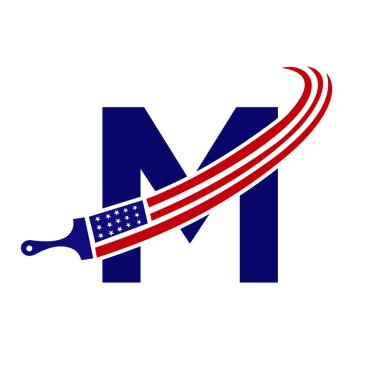 Boyalı Fırça Vektör Şablonu ile M harfi Amerikan Boya Logosu Kavramı