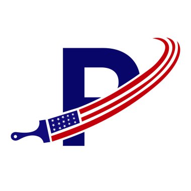 P Harfi Amerikan Boya Logosu Boya Fırçası Vektör Şablonu