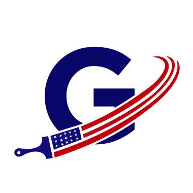 G Harfi Amerikan Boya Logosu Boya Fırçası Vektör Şablonu