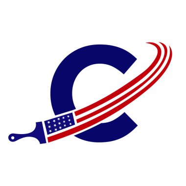 C Harfi Amerikan Boya Logosu Boya Fırçası Vektör Şablonu