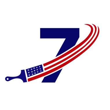 Harf 7 Amerikan Boya Logosu Boyalı Fırça Vektör Şablonu