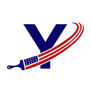 Y Harfi Amerikan Boya Logosu Boya Fırçası Vektör Şablonu