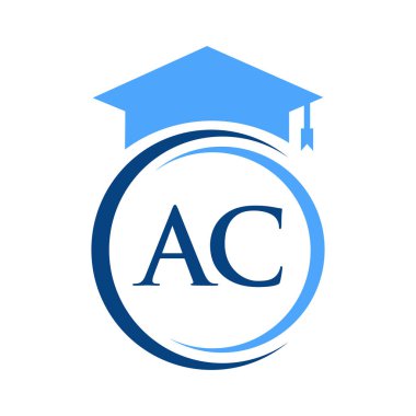 Harf AC Eğitim Logosu Eğitimsel Mezuniyet Şapka Vektör Şablonu