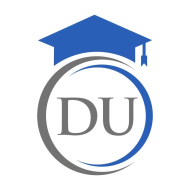 Harf DU Eğitim Logosu Eğitimsel Mezuniyet Şapka Vektör Şablonu