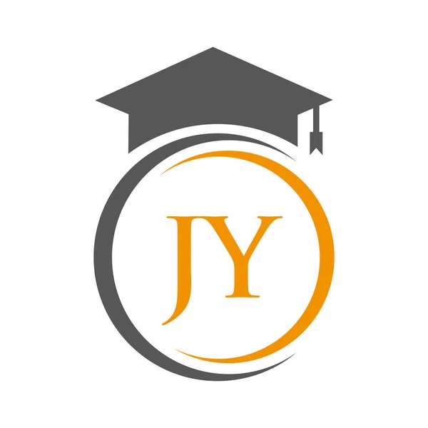 Carta Educação Logo Conceito Com Modelo Vetor Chapéu Graduação Educacional — Vetor de Stock