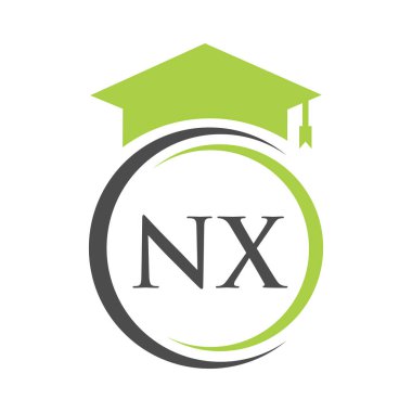 Harf NX Eğitim Logosu Eğitimsel Mezuniyet Şapka Vektör Şablonu