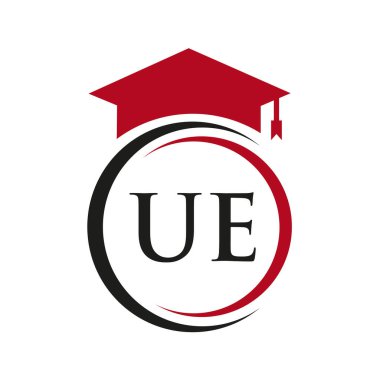 Harf UE Eğitim Logosu Konsepti Eğitimsel Mezuniyet Şapka Vektör Şablonu