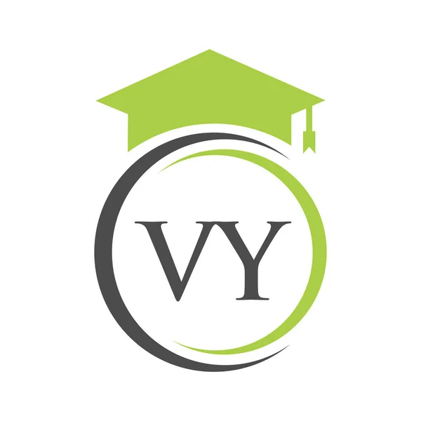 Brief Education Logo Konzept Mit Bildungsabschluss Hut Vector Template — Stockvektor