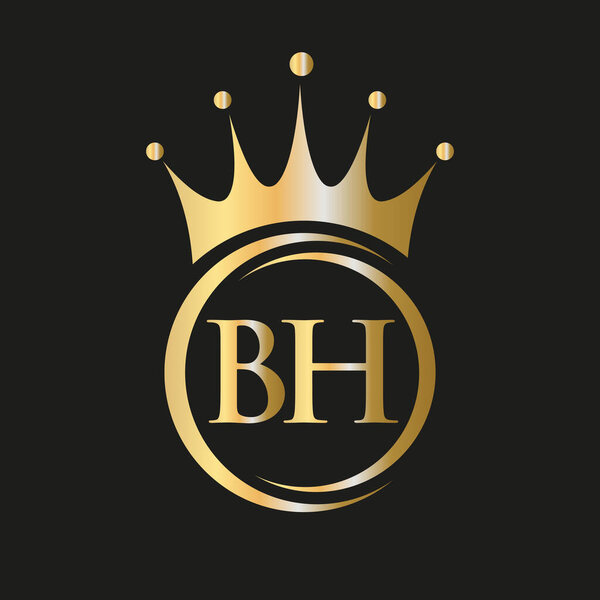 Letter BH Crown Logo. Royal Crown Logo for Spa, Yoga, Beauty, Fashion, Star, Elegant, Luxury Sign