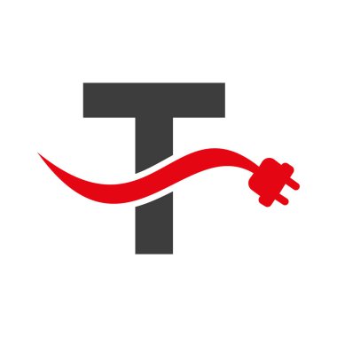 Elektrik Eklenti Vektörü Şablonu ile T Harfi veya Elektrik Logosu Konsepti