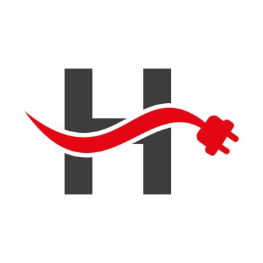 Letter H Electricity or Electrical Logo Concept with Electric Plug Vector Template