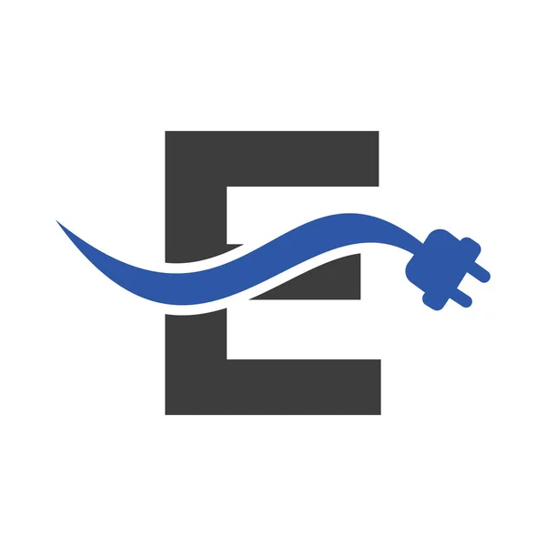Letter Electricity Electrical Logo Concept Electric Plug Vector Template — Vetor de Stock