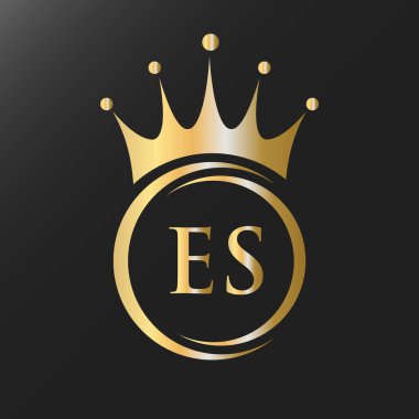 ES Crown Logosu. Spa, Yoga, Güzellik, Moda, Yıldız, Zarif, Lüks İşaret İçin Kraliyet Taç Logosu