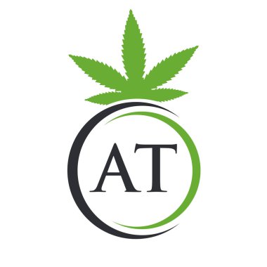 Mektup AT Marihuana Logosu. Tedavi, Sağlık ve Sağlık İçin Kenevir Logosu Sembolü
