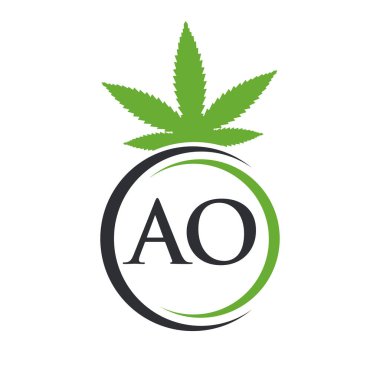 Marihuana Logosu AO mektubu. Tedavi, Sağlık ve Sağlık İçin Kenevir Logosu Sembolü