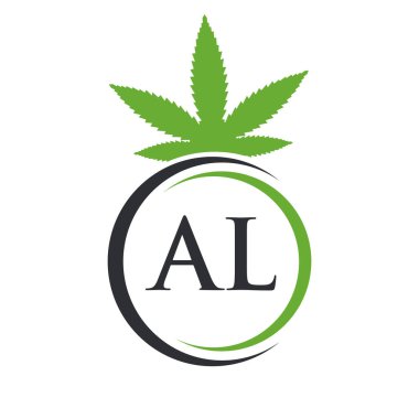 AL Marihuana Logosu. Tedavi, Sağlık ve Sağlık İçin Kenevir Logosu Sembolü
