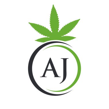 Mektup AJ Marihuana Logosu. Tedavi, Sağlık ve Sağlık İçin Kenevir Logosu Sembolü