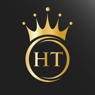 Harf HT Crown Logosu. Spa, Yoga, Güzellik, Moda, Yıldız, Zarif, Lüks İşaret İçin Kraliyet Taç Logosu