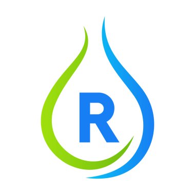 R Damlası Su Logosu Tasarım Vektör Şablonu. Asgari Su Logosu İşareti