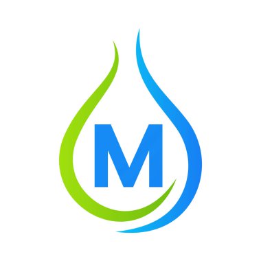 M Harfi Su Düşürme Logosu Tasarım Vektör Şablonu. Asgari Su Logosu İşareti