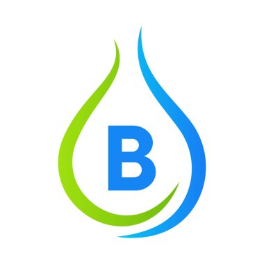 B Harfi Su Damlası Logosu Tasarım Vektör Şablonu. Asgari Su Logosu İşareti