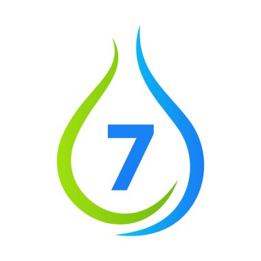 Harf 7 Su Damlası Logosu Tasarım Vektör Şablonu. Asgari Su Logosu İşareti