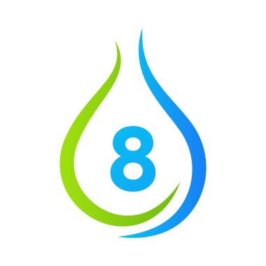 Mektup 8 Su Düşürme Logosu Tasarım Vektör Şablonu. Asgari Su Logosu İşareti