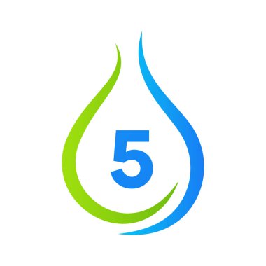 Harf 5 Su Düşürme Logosu Tasarım Vektör Şablonu. Asgari Su Logosu İşareti