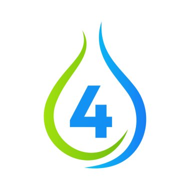 Harf 4 Su Düşürme Logosu Tasarım Vektör Şablonu. Asgari Su Logosu İşareti