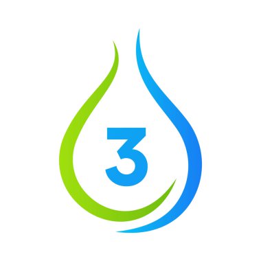Mektup 3 Su Düşürme Logosu Tasarım Vektör Şablonu. Asgari Su Logosu İşareti