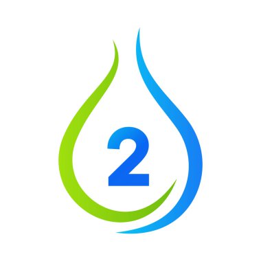 Harf 2 Su Düşürme Logosu Tasarım Vektör Şablonu. Asgari Su Logosu İşareti