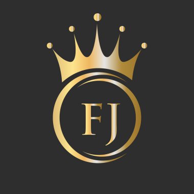 FJ Crown Logosu. Spa, Yoga, Güzellik, Moda, Yıldız, Zarif, Lüks İşaret İçin Kraliyet Taç Logosu
