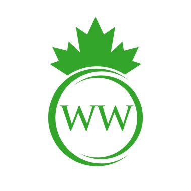 WW Harfi Maple Leaf Logo Şablonu Sembol Kanada Şirketi, Logo Konsepti Vektör Şablonu