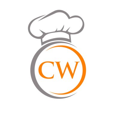 İlk Harf CW Restoran Logo Şablonu. Şef Şapka Sembol Vektör İşaretli Restoran Logosu Kavramı