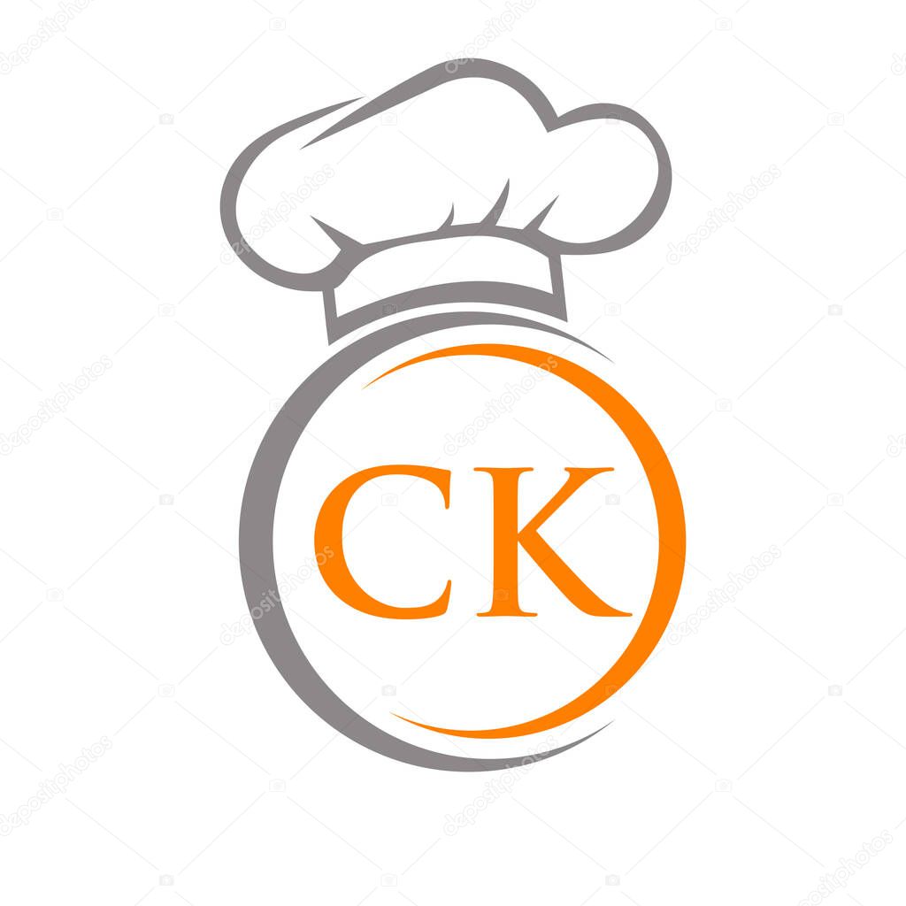 Initial Letter CK Restaurant Logo Template. Restaurant Logo Concept with Chef Hat Symbol Vector Sign