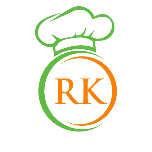 İlk Harf RK Restoran Logo Şablonu. Şef Şapka Sembol Vektör İşaretli Restoran Logosu Kavramı