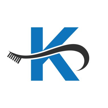 Diş fırçası logosu ile K harfi diş bakım logosu şablonu tasarımı