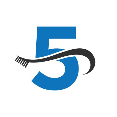 Diş fırçası logosu tasarımlı Harf 5 Diş Bakımı Logosu Şablonu