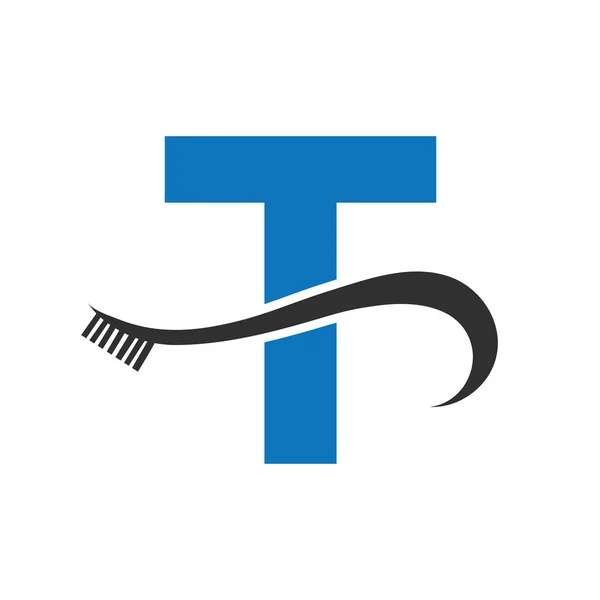 Letter Tooth Brush Logo Design Concept Teeth Care Dental Logo — 图库矢量图片