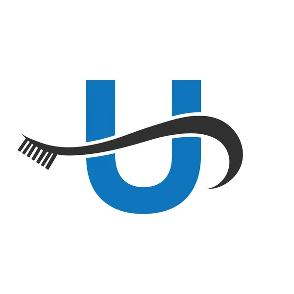 Letter Tooth Brush Logo Design Concept Teeth Care Dental Logo — стоковый вектор