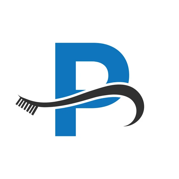 Letter Tooth Brush Logo Design Concept Teeth Care Dental Logo — Archivo Imágenes Vectoriales