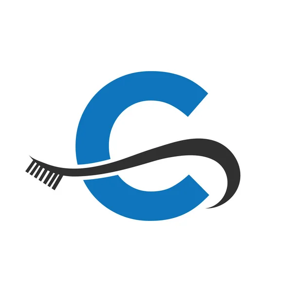 Letter Tooth Brush Logo Design Concept Teeth Care Dental Logo — стоковый вектор