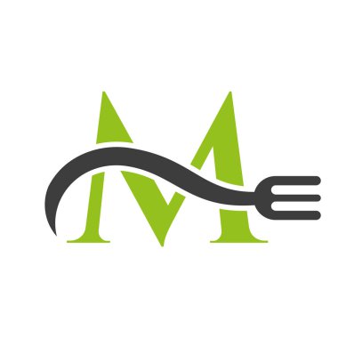 Letter M Restaurant Logo Concept With Fork Vector Template