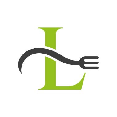Letter L Restaurant Logo Concept With Fork Vector Template