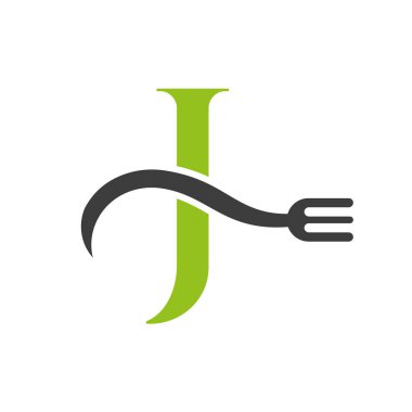 Letter J Restaurant Logo Concept With Fork Vector Template