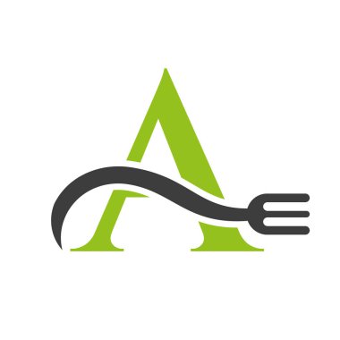 Letter A Restaurant Logo Concept With Fork Vector Template