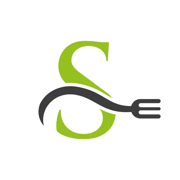 Letter Restaurant Logo Concept Fork Vector Template — Stock Vector